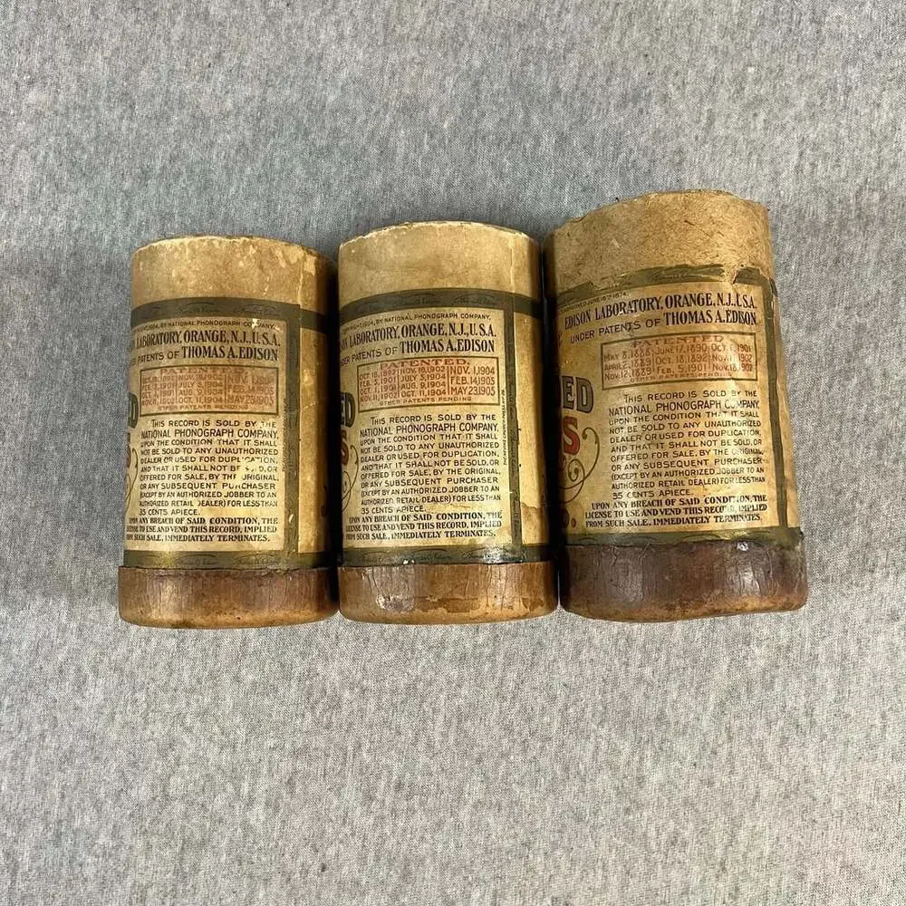 Lot Of 3-Edison Gold Moulded 2-Record Cylinders 3-Boxes No Lids